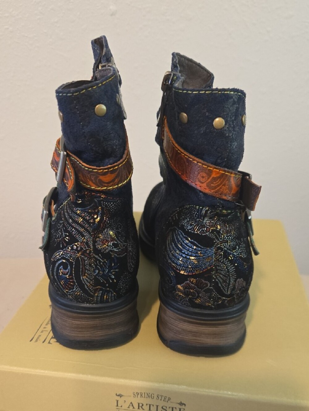 L'Artiste by Spring Step Navy Multicolor Buckle Ankle Boot - Picture 5 of 6